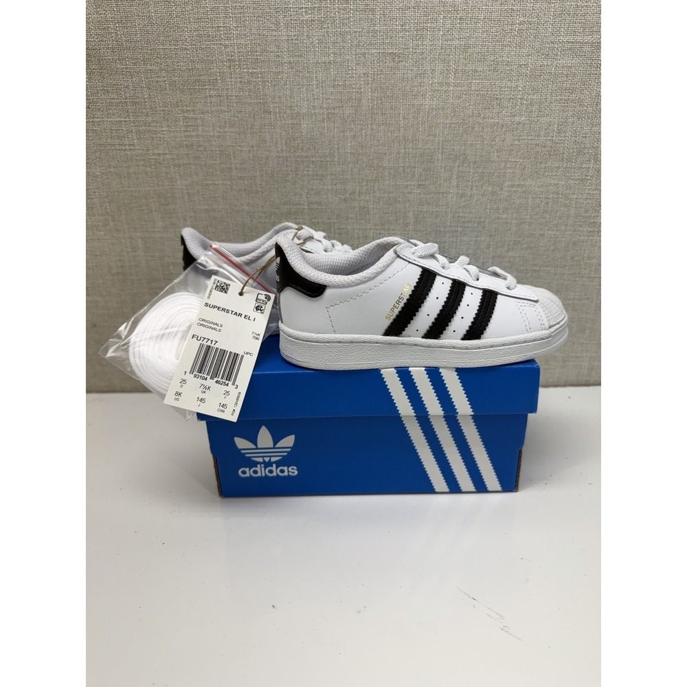 Adidas Superstar EL I Kids White Black Size 8K FU7717 New Box